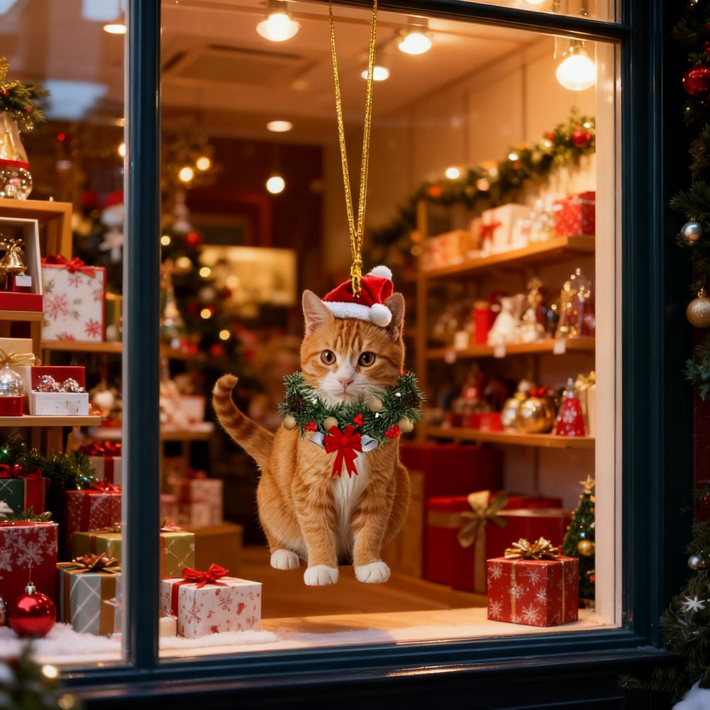 Winter Season Hanging Ornament Christmas Pendant Decoration Festive Cat Christmas Pendant for Car Home Decor Acrylic for Parties
