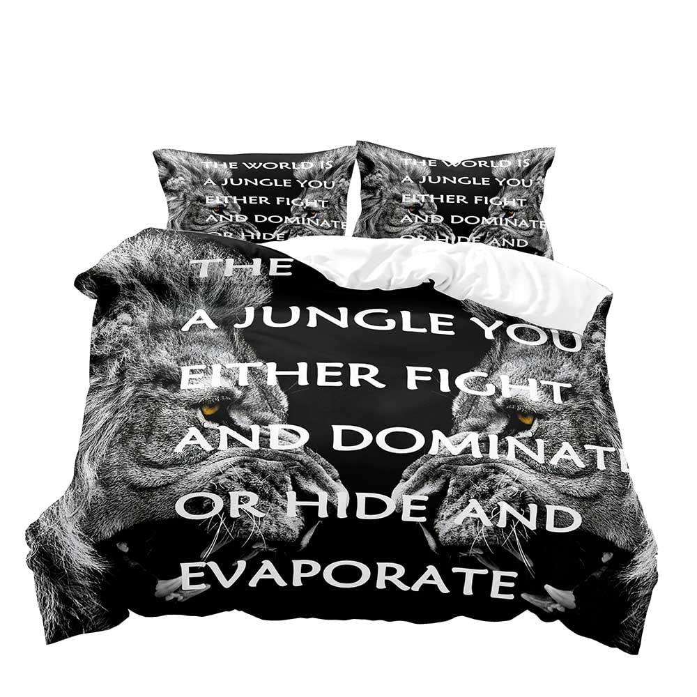 3PCS Lion King & Quen Beding Set, African Safari Animal Black Beding, Warm Comforter Cover, Bedrom Decor for Couples Ful Sized Dimensions