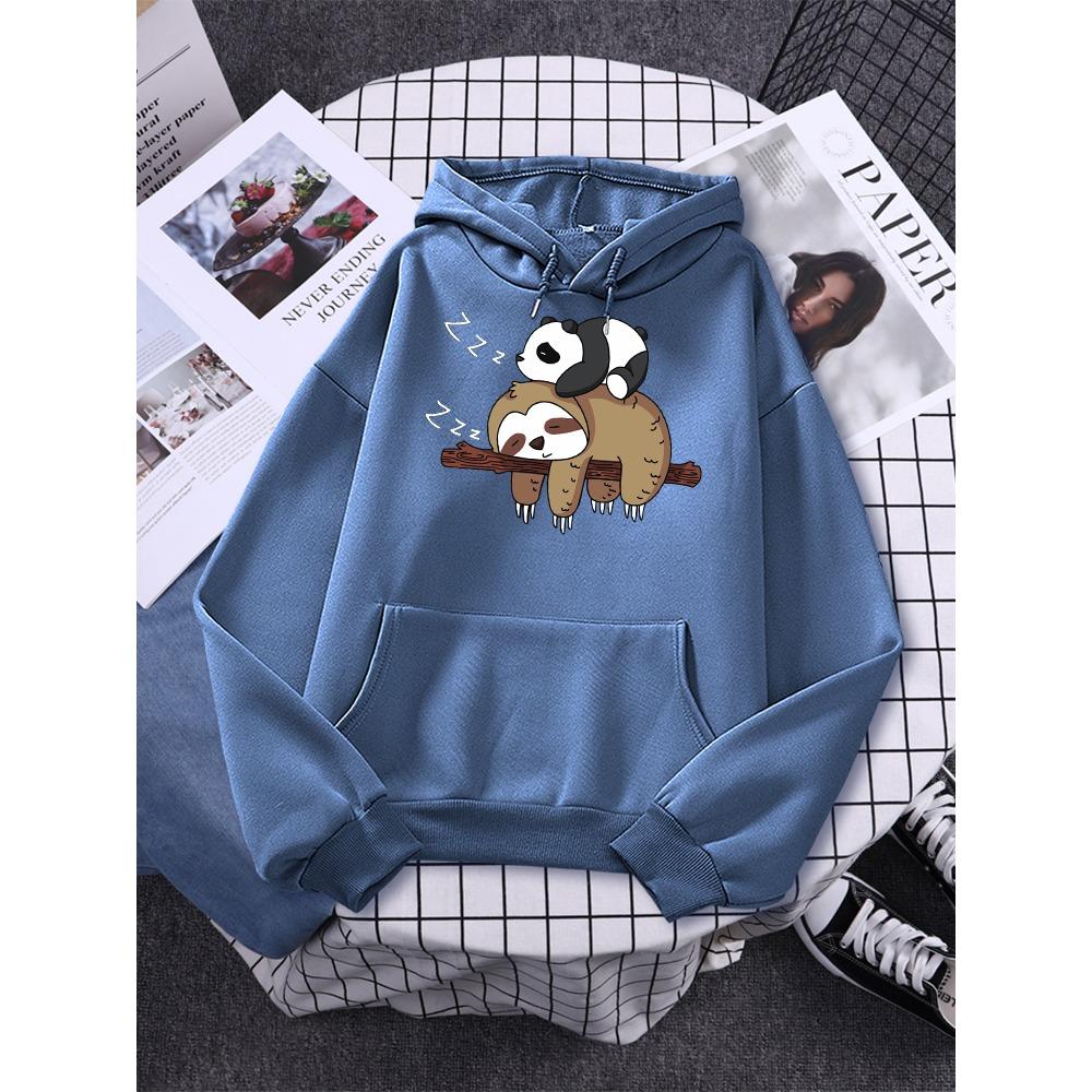 Panda Lying On A Sloth Prints Women Sweatshirt Autumn Warm Hooded Casual Fashion Hoodies All-Match Sportswear