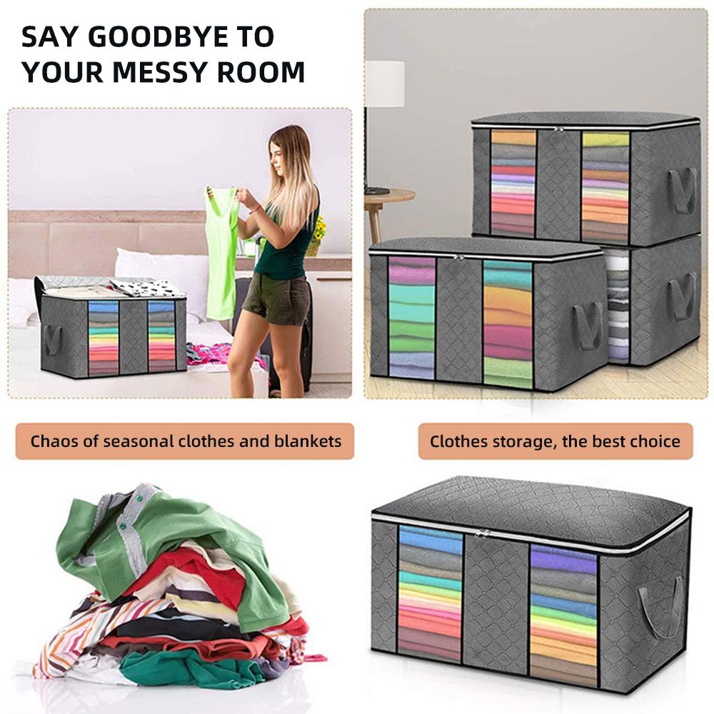 3 Pack Large Capacity Foldable Clothes Storage Bag Organizer with Clear Window,Reinforced Handle Thick Fabric for Comforters, Blankets, Bedding
