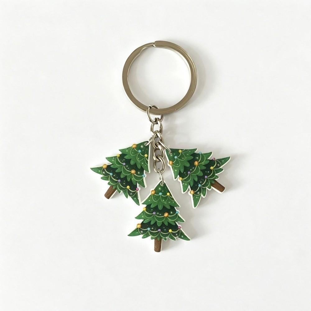 Cartoon Acrylic Christmas Keychain 2D Flat Mini Keyring Charm Bag Accessory Xmas Ornament Pendant Party Favor