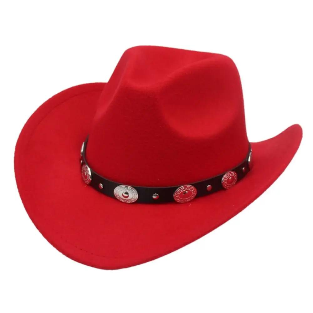Women Men Western Cowboy Hats Felt Hat Fedora with Upturned Brim and Faux Silver Accents Wide Brim Fedoras Hat Ethnic Style