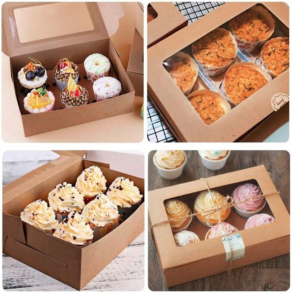10Pcs 1/2/4/6 Holes Cupcake Boxes Transparent Window Pastry Cases New Cake Box for Birthday Wedding