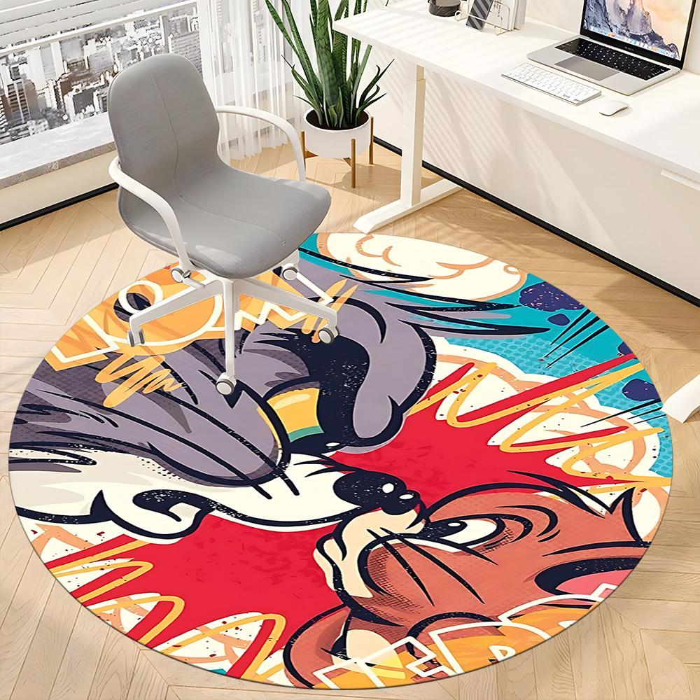 1pc Tom Jerry Office Round Area Rug, Under Office Chairs Bedroom Living Room Home Decor, Room Deco, Available In Various Sizes