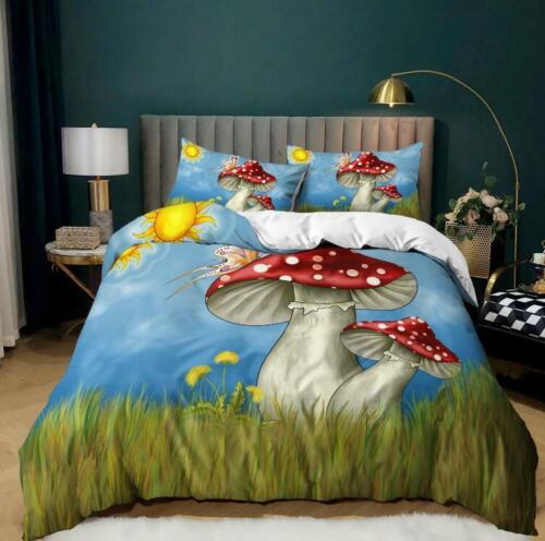 Mushroom World Quilt Duvet Cover Pillowcase Bedding Set Single Double King Size