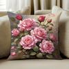 1Pc Watercolor Pink Rose Printed Throw Pillow Cover, Suitable For Sofa, Bedroom, Living Room, A Romantic Gift For Flower Lovers.