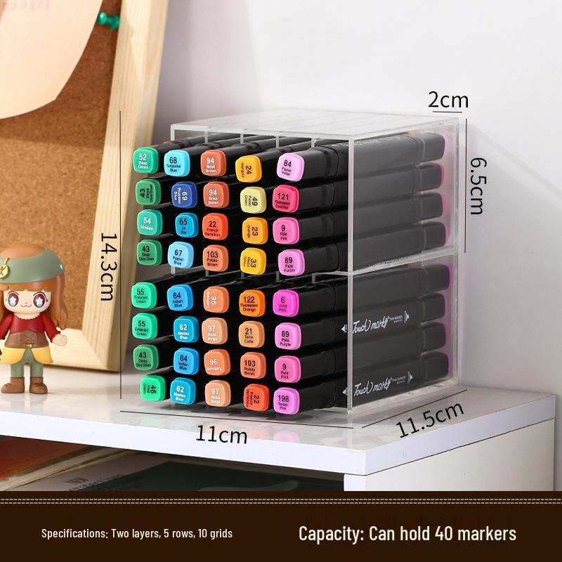 Large Acrylic Marker Storage Rack - Transparent, Oblique Design for Desktop Organization