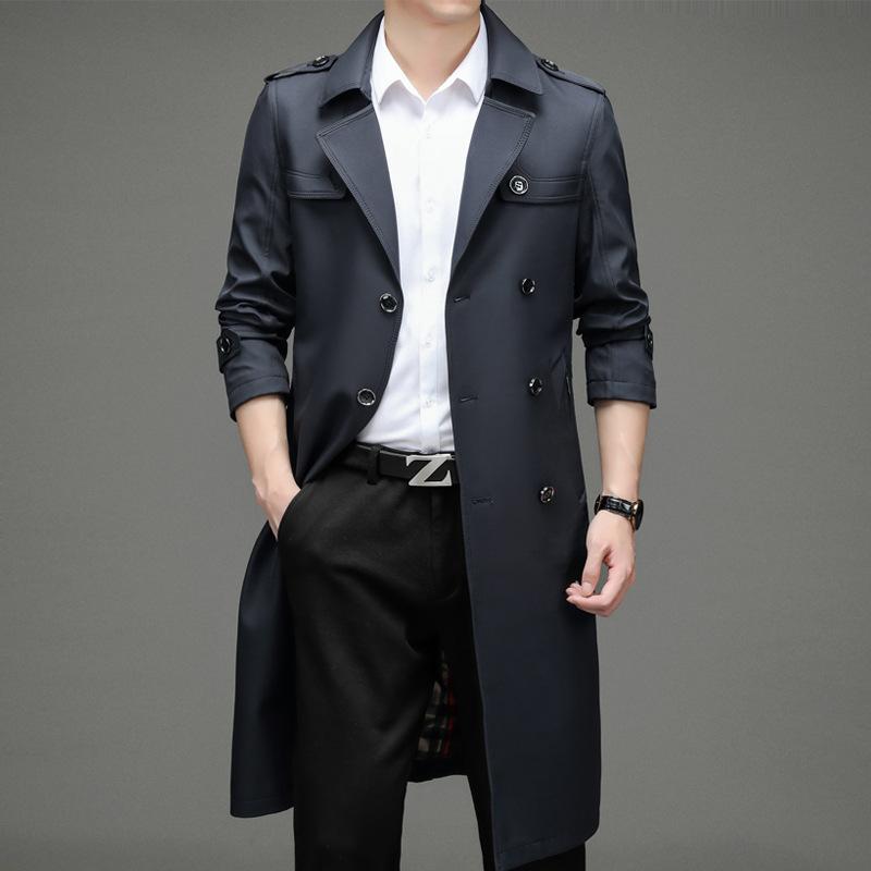 Suit Collar Medium and Long Trench Coat Men's Spring and Autumn Coat Middle-aged Business Casual Coat