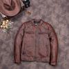 Giacca da uomo in pelle di mucca naturale Amei Kaki Vintage marrone taglia cinese, primo strato, giacca da motociclista slim fit autunno