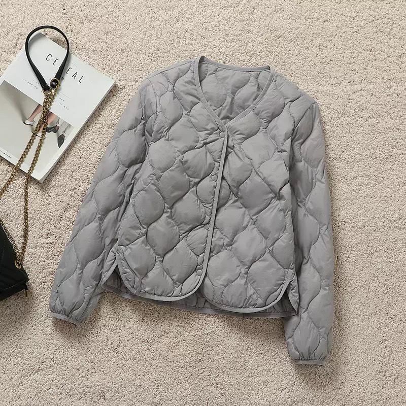 2024 Women's Fashion Loose-Fit Diamond Quilted Down Jacket - Lightweight, Warm, Round Neck, Short Coat