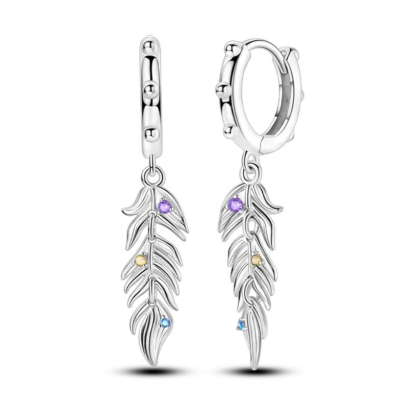 925 Silver Love Feather Moon Star Heart Earrings Fit Original Charms Hoop for Women Girls Stud Earring Jewelry Gifts
