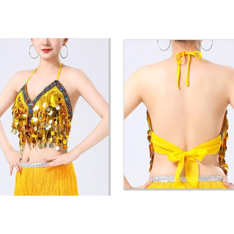 Professional Belly Dance Costume Set Sequins Bra and Hip Scarf for Stage Performances ractical Polyester Fabric Outfit