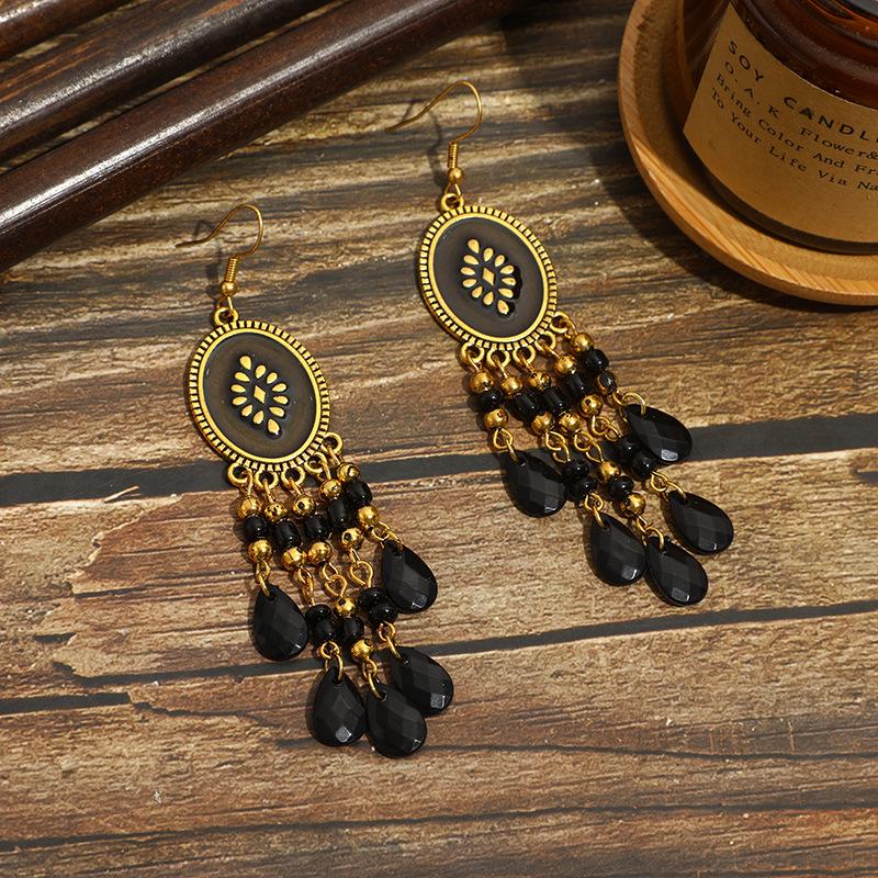 Bohemian Cross-Border Handmade Water Drop Rice Bead Tassel Earrings for Travel Photography