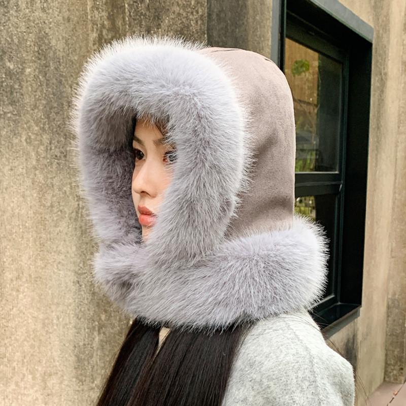 

Winter Fleece Hat For Women With Neck Guard And Windproof Features For Outdoor Skiing And Cycling серый