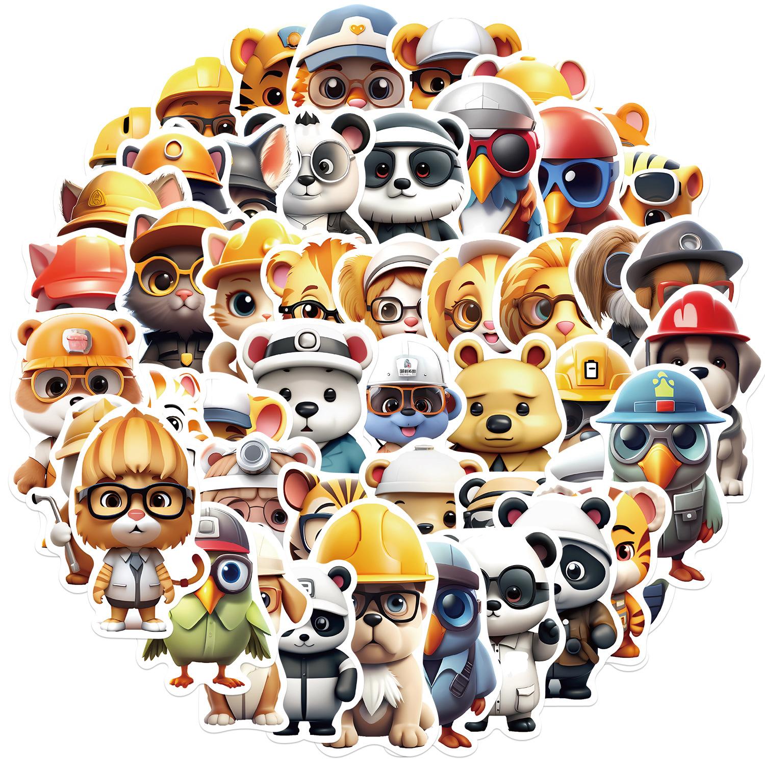 

50 Cartoon Occupation Animal Graffiti Stickers Guitar Notebook Suitcase DIY Waterproof Stickers