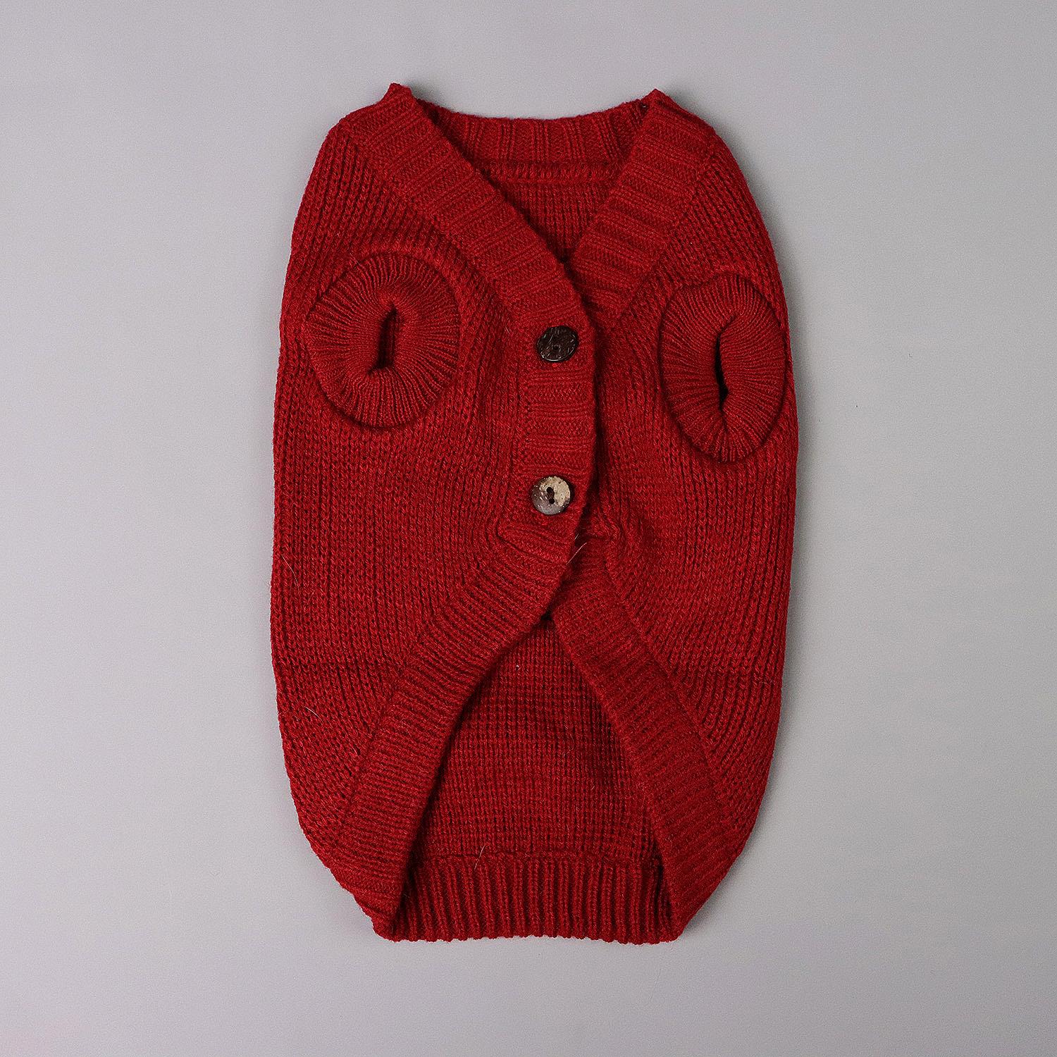 

Small Dog Pullover Sweater, Pet Cold Weather Knitwear with Button, Classic Knitted Turtleneck Thick Warm Clothes for Dogs Cats S красный