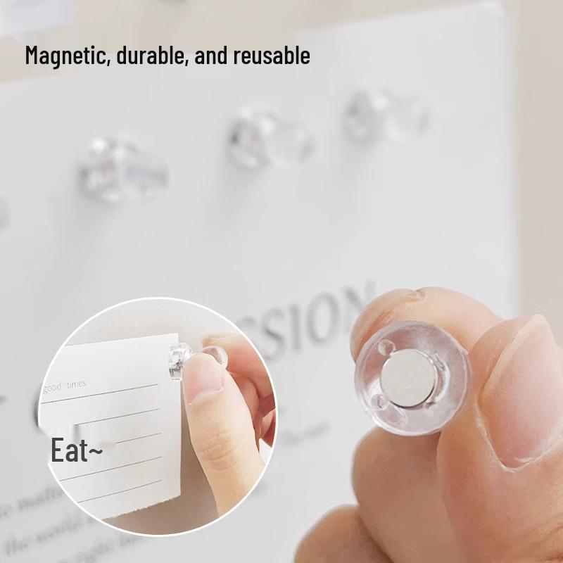 Clear Magnetic Pushpin Fridge Magnets: Small Nail-Like Transparent Message & Photo Holders