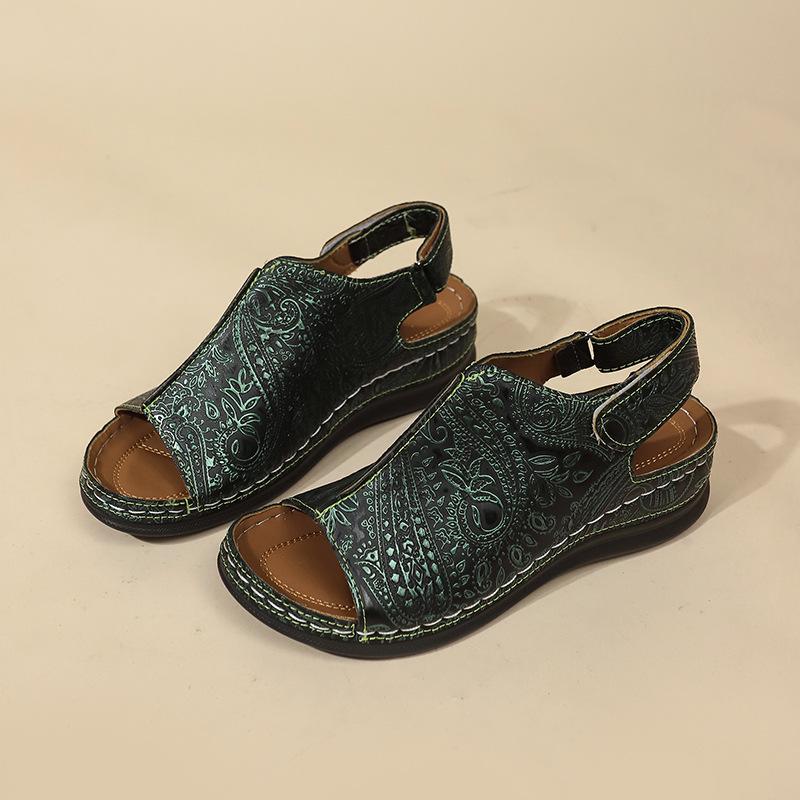 Retro Rock Pattern Large Size Wedge Sandals Women's Summer New Platform High Heel Sandals Women's