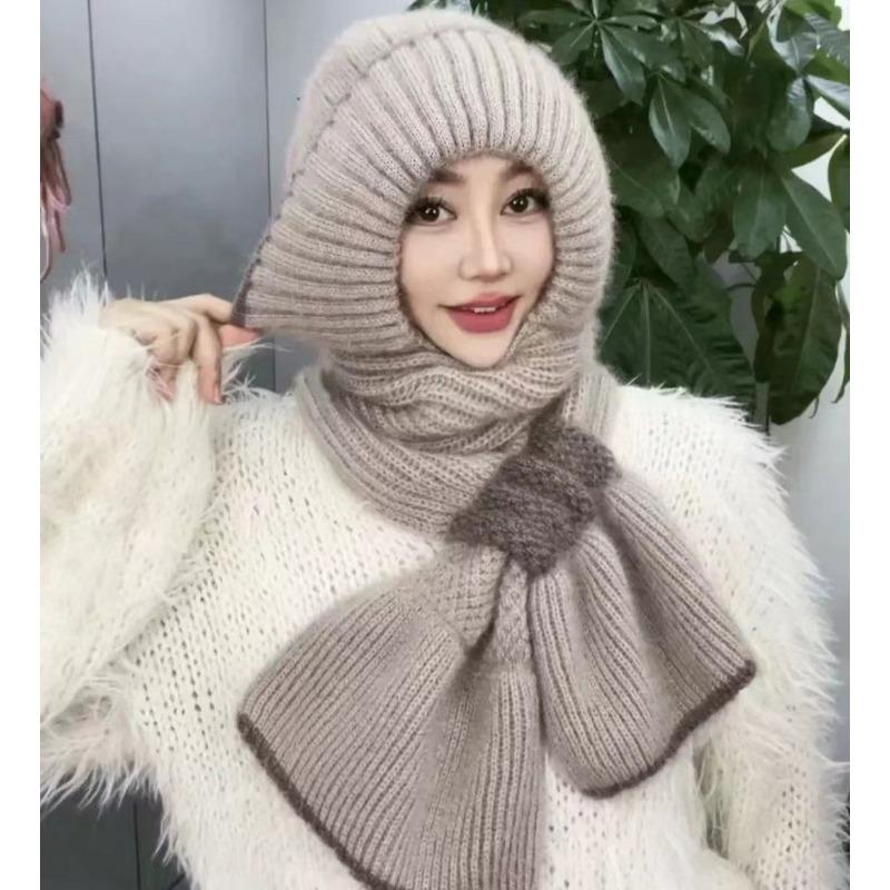 Autumn and Winter Squirrel Velvet Warm Women's Wool Hat Versatile Snow Hat Cold Winter Hat Scarf Integrated Knitted Hat