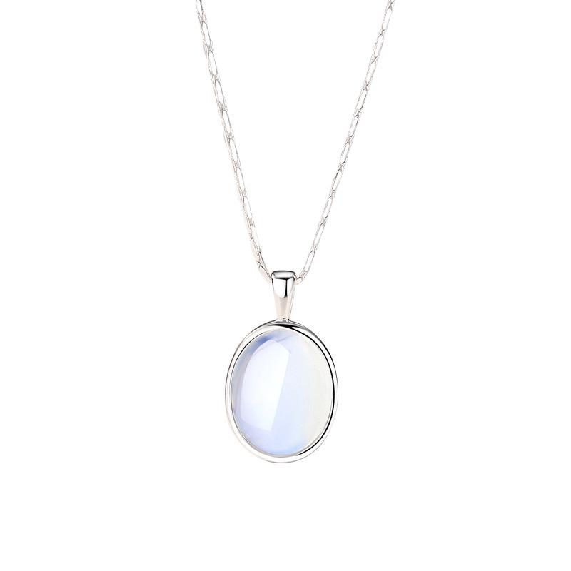 Tichya S925 Sterling Silver Moonstone/Aquamarine Necklace – Niche Design Oval Snake Chain for Women