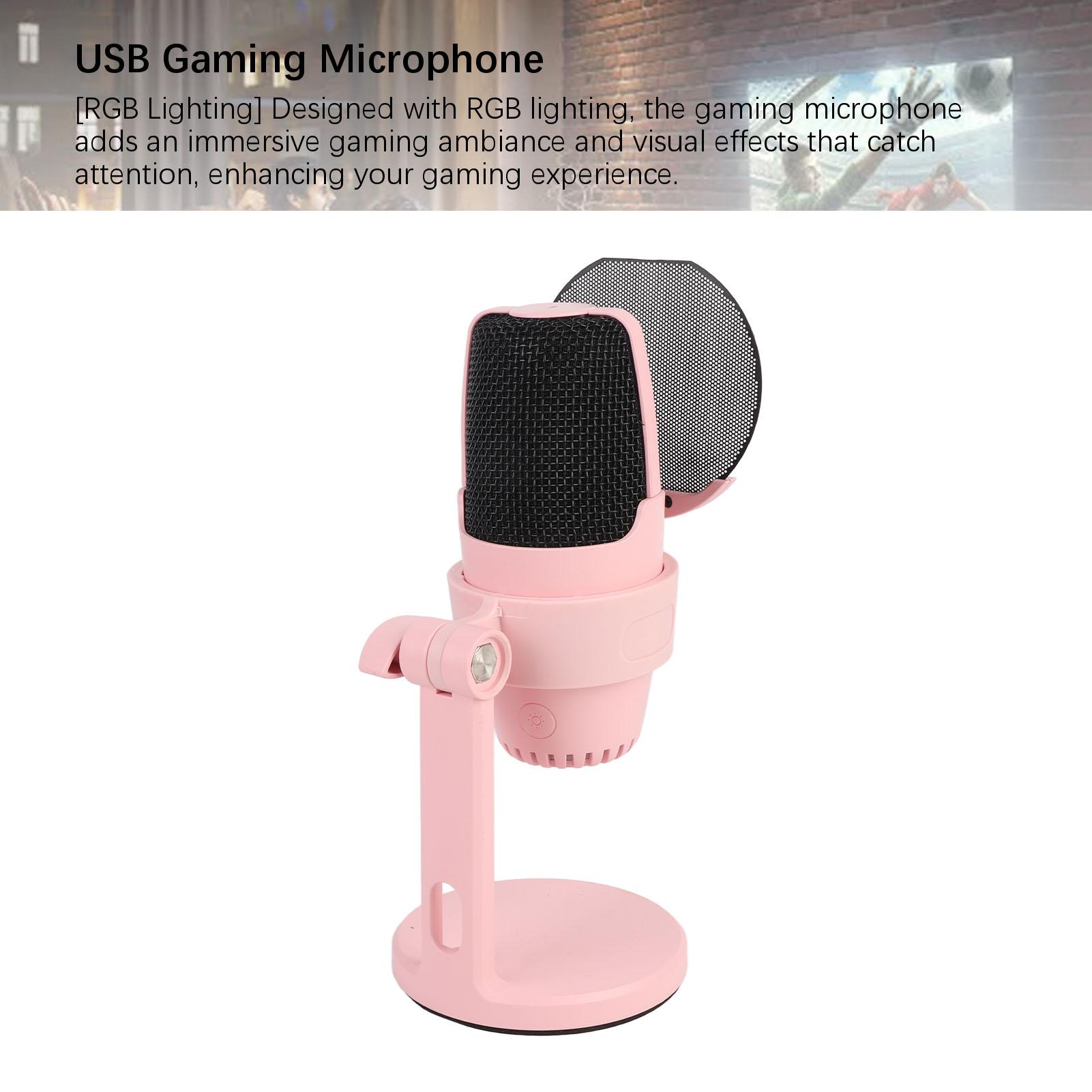 

USB конденсаторный микрофон кардиоидный ПК конденсаторный микрофон с RGB подсветкой для игровой студии записи вживую розовый