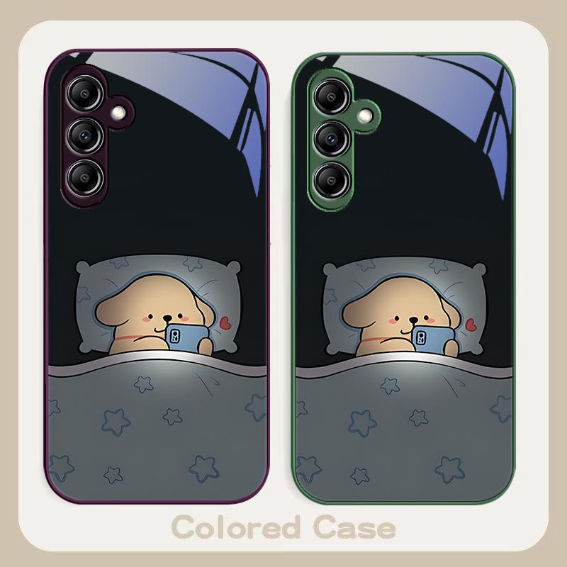 Staying Up Late Dog Male For Samsung Galaxy A01 02 03 Core A04 A14 4G A13 54 34 31 20 25 23 22 5G S21 Ultra S20 Glass Phone Case