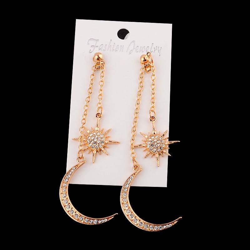 Fashion Sun The And The Moon Chain Long Earrings Rhinestone Exquisite Jewelry Valentines Gift Day