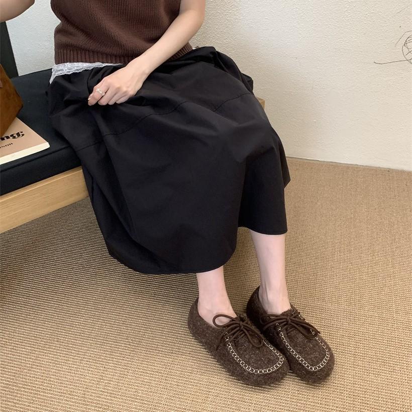 Early autumn plush retro Korean version lace-up versatile outer bag head half-drag lazy Birken slippers