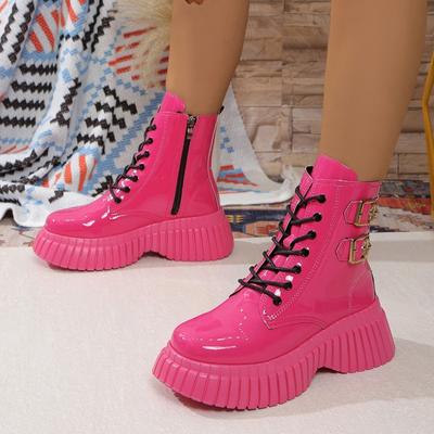 Sapatos Femininos Cadarço Meia-Panturrilha Botas Femininas Clássicos Botas Modernas Femininas Fivela Bico Redondo Zíper Salto Médio Calçado Slip-on Feminino