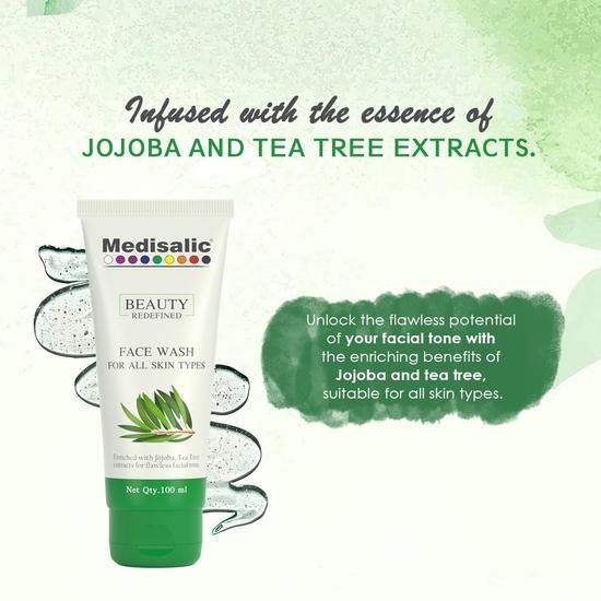 Medisalic Face Wash - Enriched with Jojoba and Tea Tree Extracts-For All Skin Types-100ml (Pack of 3)