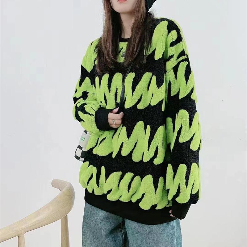 Autumn and Winter New Lazy Flocking Pullover Sweater Women's Thick Round Neck Towel Embroidered Western Style Sweater Top