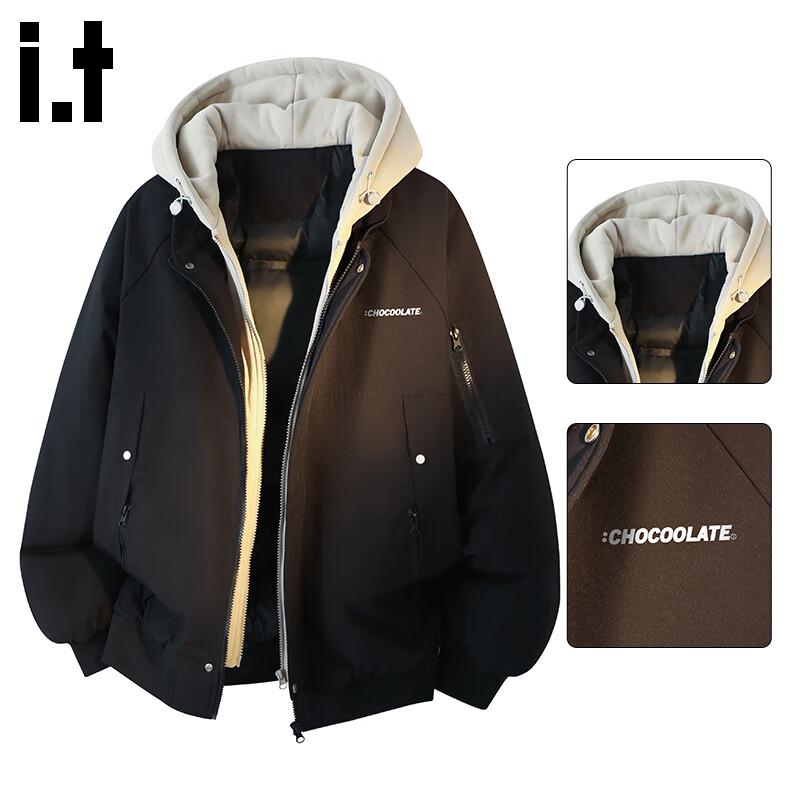 CHOCOOLATE Men s Faux Two-Piece Hooded Padded Jacket чёрный