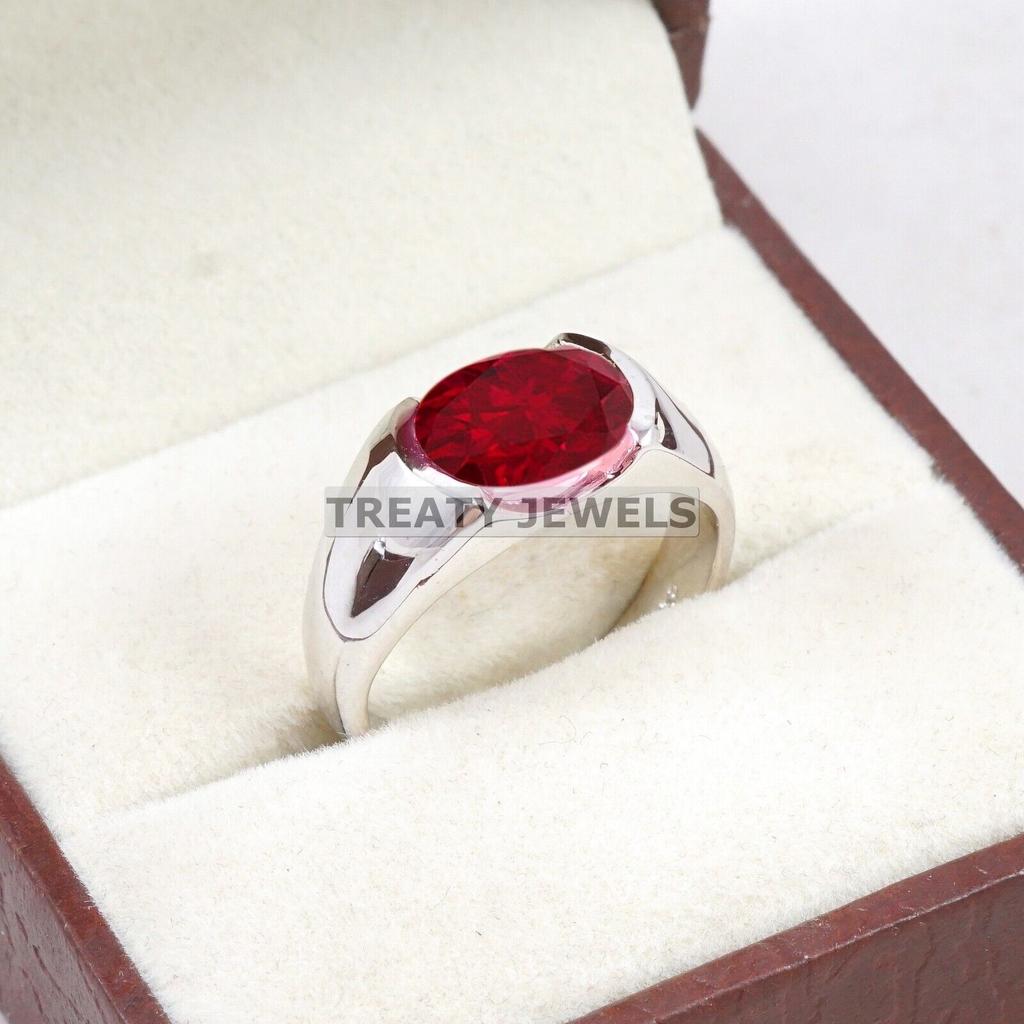 Ruby Oval Cut Gemstone With 925 Sterling Silver Ring For Men's #B545 JL375686404473