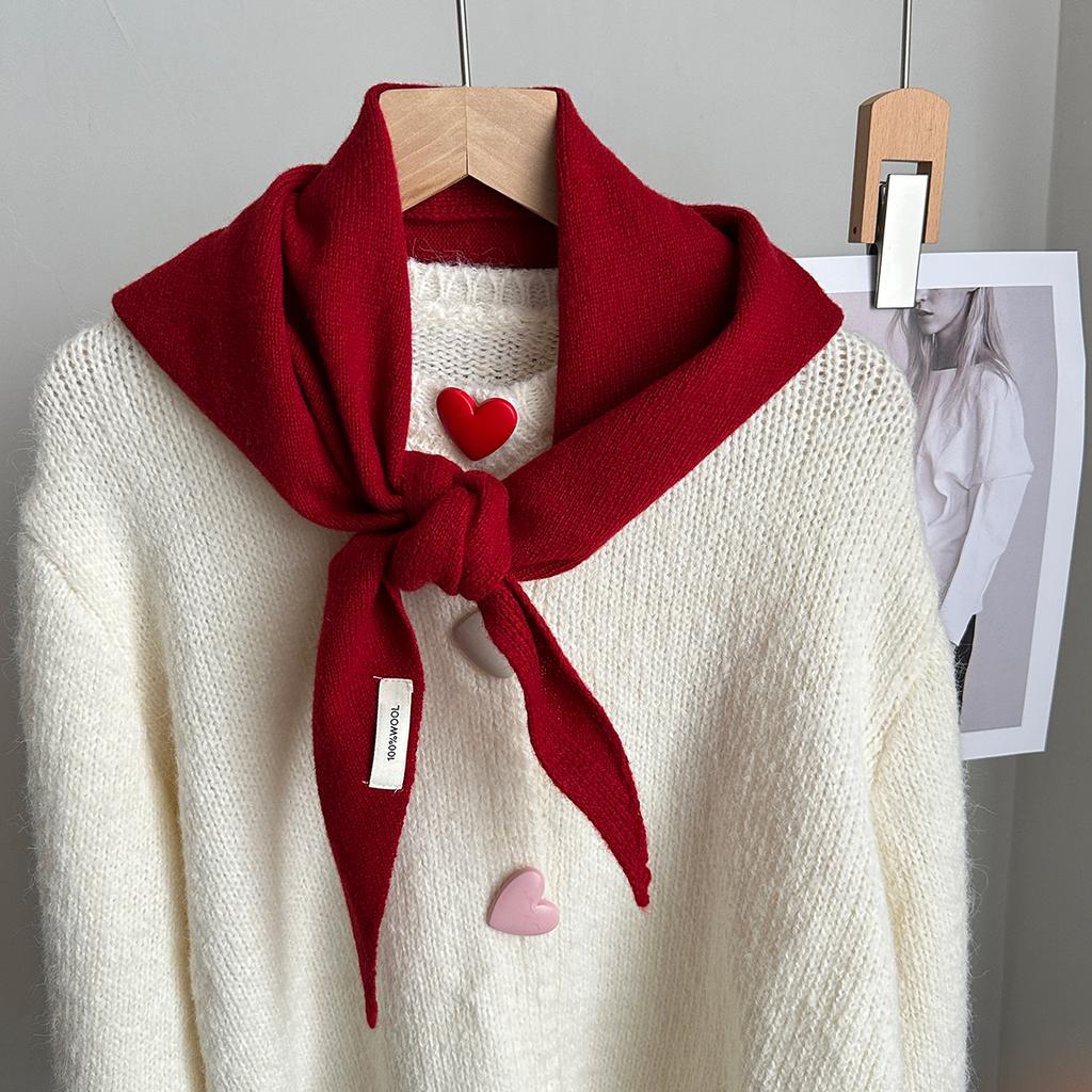 A Solid Color Wool Knitted Triangle Scarf for Women, Can Be Worn as a Fake Collar, Decorative Scarf for Air-Conditioned Rooms, Fashionable Shawl