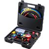 4-Wege AC-Manometer - AC-Manifold-Manometersatz für Kältemittel R134A R22 R12 R410A, Freon-Manometer mit 5 Fuß langen Schläuchen, Kupplungen, Dosenanschluss Funktioniert an Auto-Freon