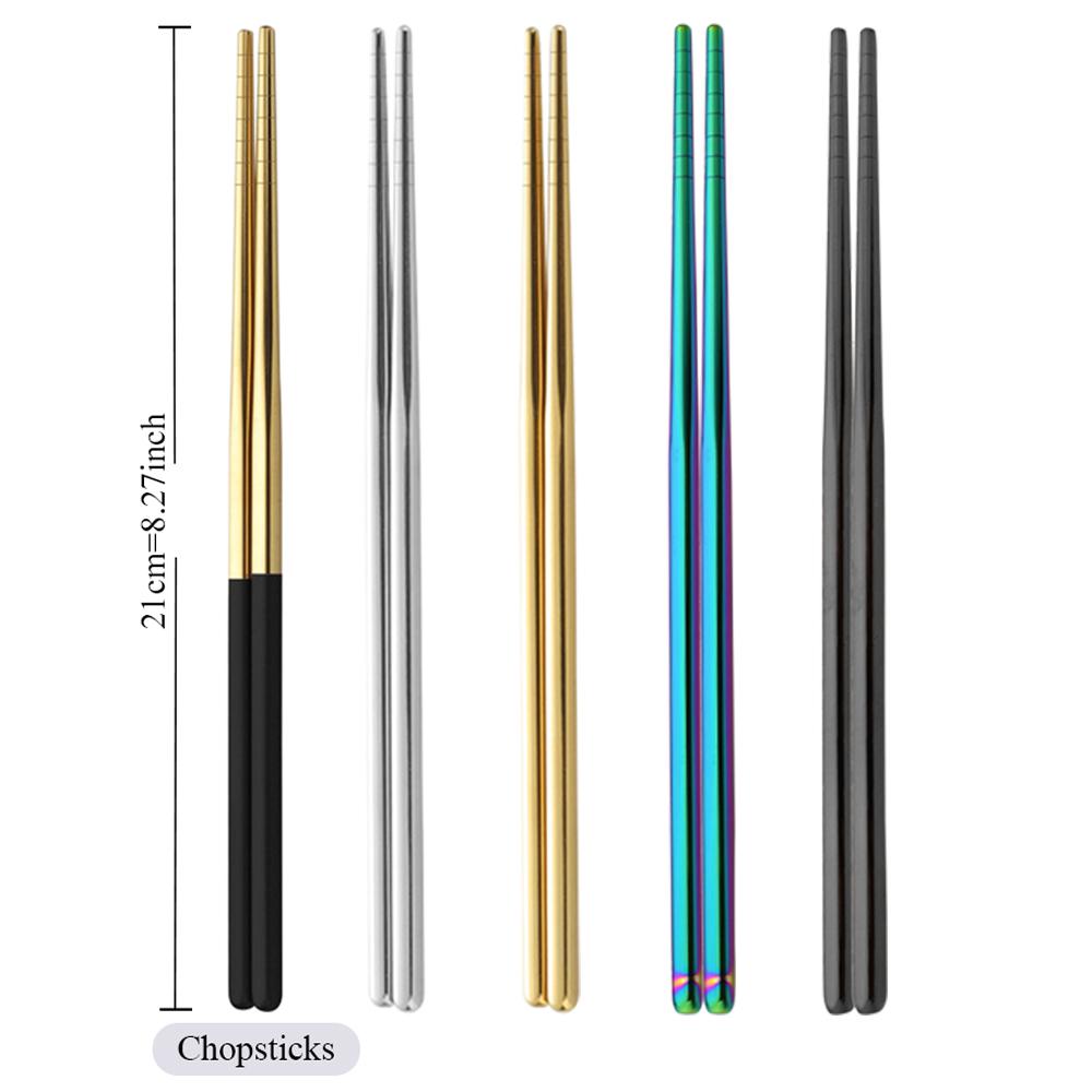 5Pairs Metal Stick Chopsticks Stainless Steel White Gold Non-slip Sushi Korean Japanese Chopstick Reusable Kitchen Tableware