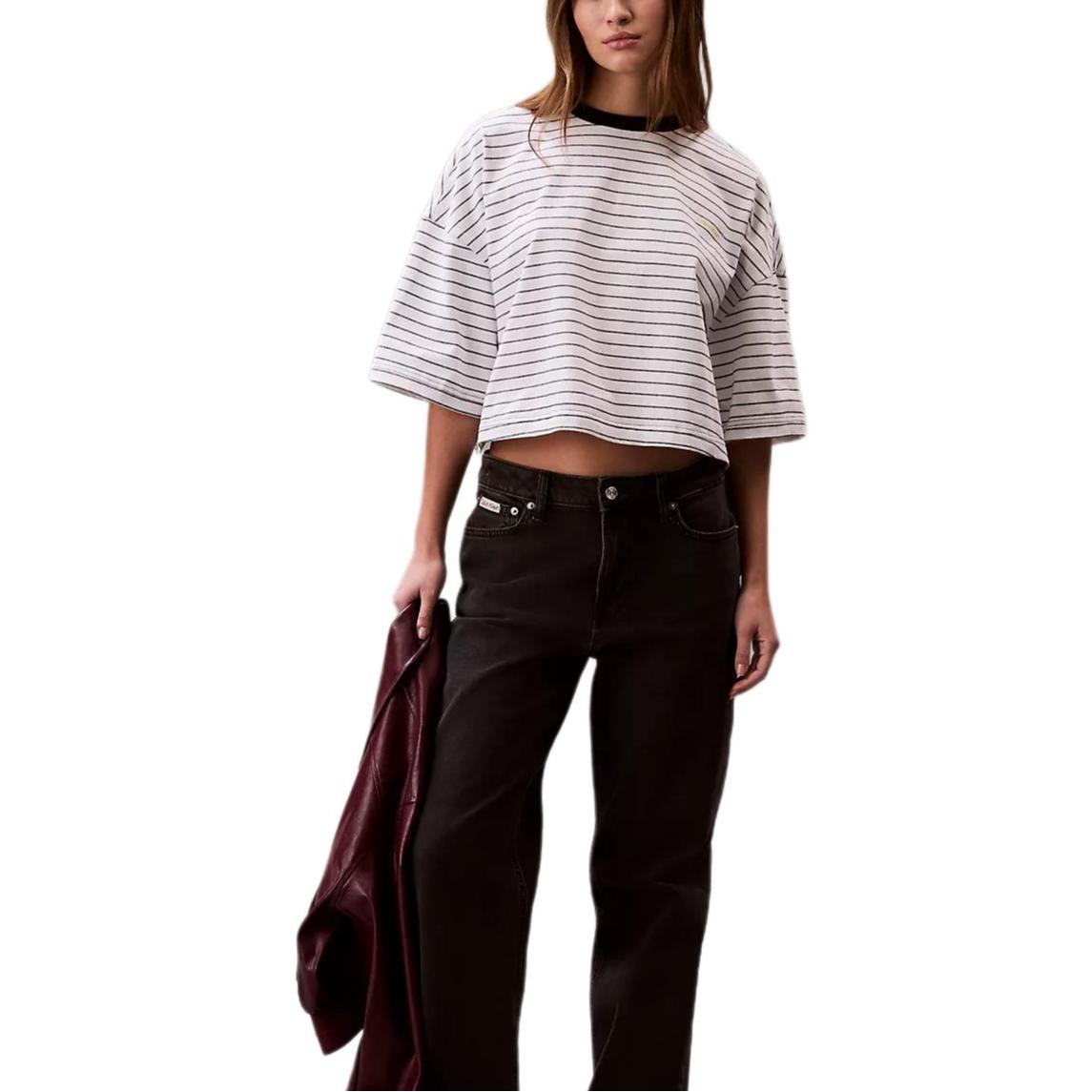 

Calvin Klein Casual Striped Short Sleeve Loose Fit T-Shirt Women tops 47C207G-XE3 M