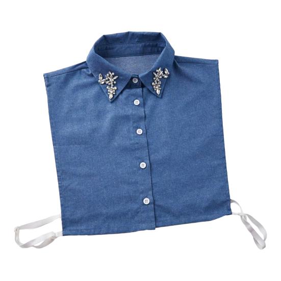 Denim Fake Collar Sparkling Rhinestones Adjustable Straps Machine Washable Detachable Collar Outfit Accessory
