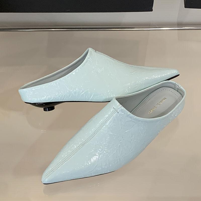 

Модные женские шлепанцы на низком каблуке, шлепанцы для женщин, мюли, весенне-летняя мода, с острым носком, женские шлепанцы на каблуке, сандалии, обувь 35 синий