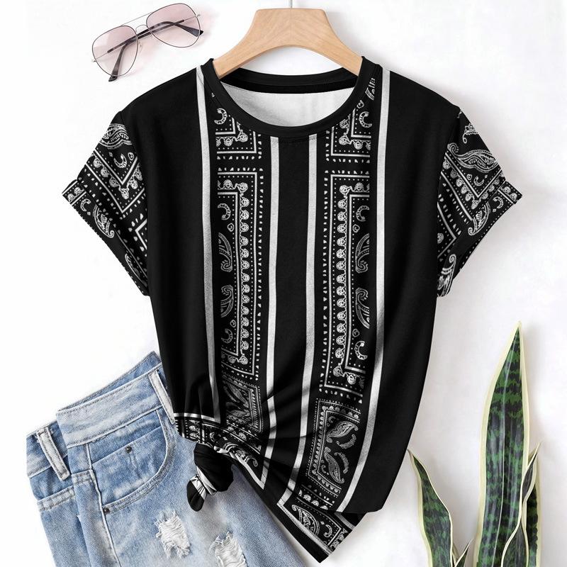 

Летняя женская футболка с коротким рукавом и круглым вырезом, с узором из 3D-элементов, свободная, дышащая, из легкой ткани 3XL