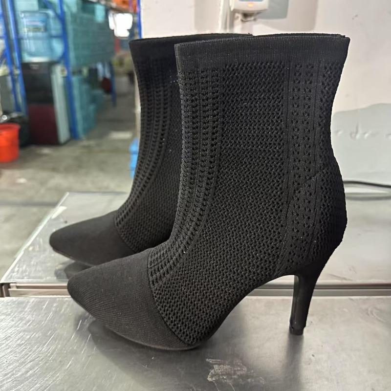 

Fashion Spring New Stiletto Boots Women Fashion Pointed Mesh Fabric Breathable Back Zipper Anti-slip Wear-resistant High Heels 36 чёрный