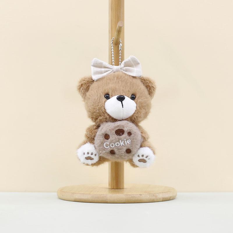 Adorable Plush Bear Keychain Cute Biscuit Bear Pendant Soft Stuffed Animal Doll Dark Brown Bear