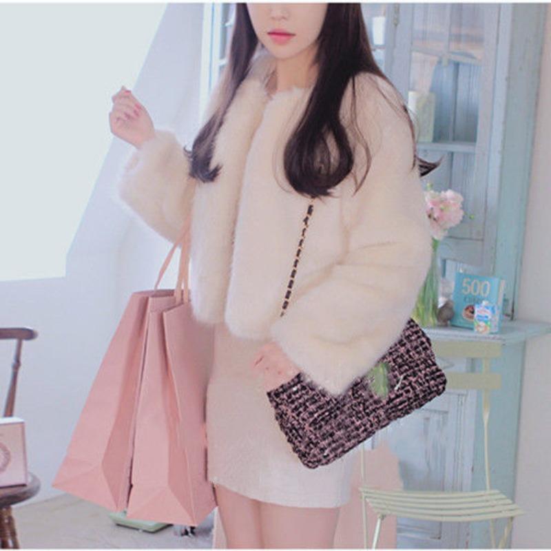 Plush jacket women's short winter new top imitation Rex rabbit hair imitation fur slim long sleeve white