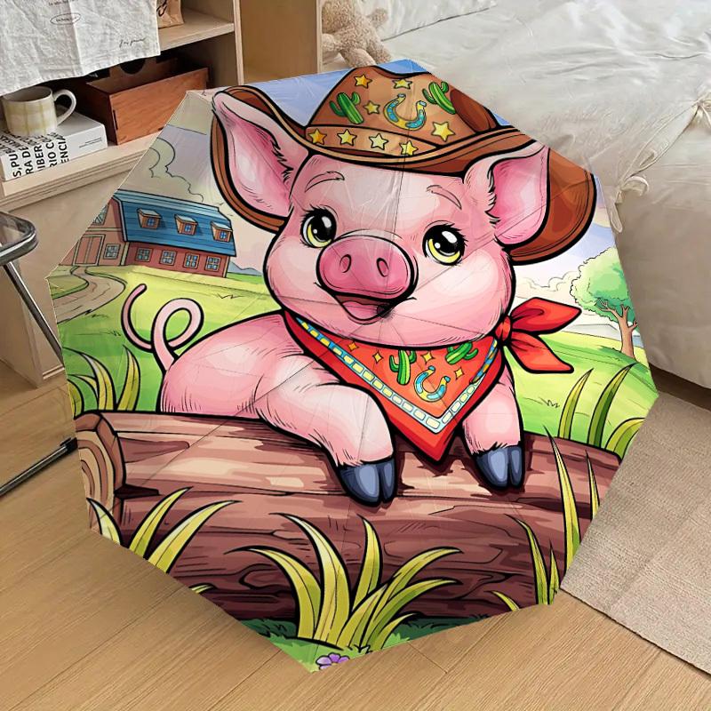 

1pc Cowboy Pig Automatic Folding Umbrella, 8 Ribs Iron Frame, Suitable for Outdoor Travel and Daily Use yy251120231