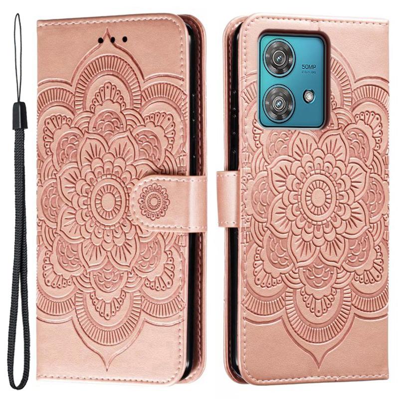 For Motorola Edge 40 Neo 5G Case PU Leather Mandala Imprinted Design Wallet Phone Cover