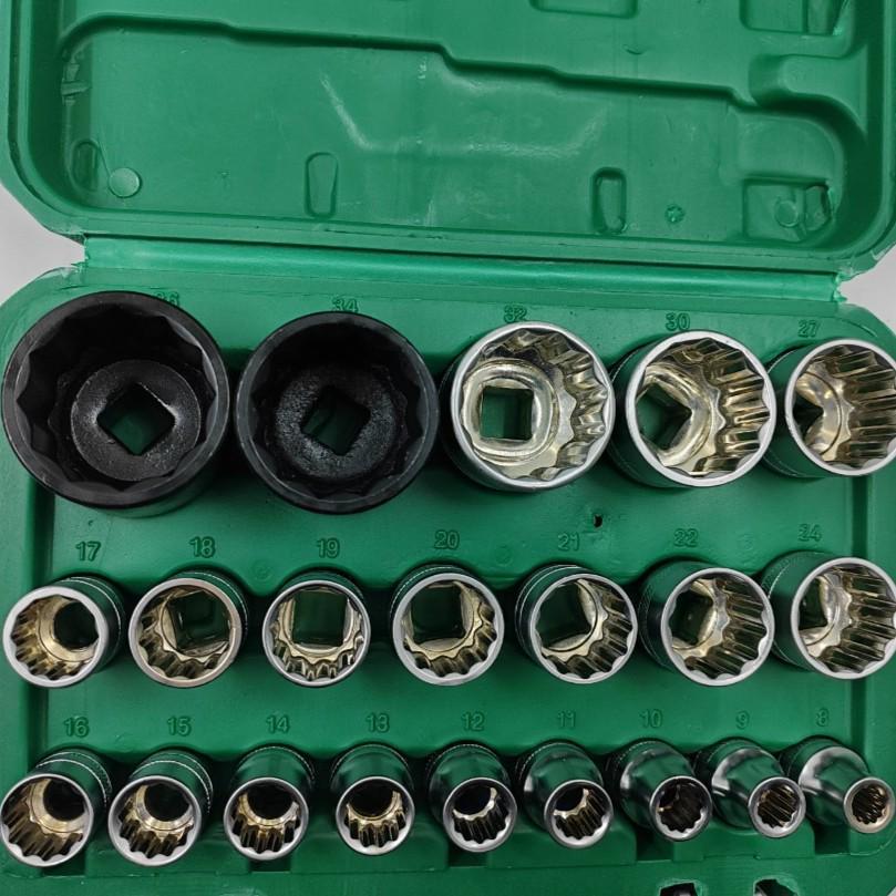 Zestaw nasadek Torx Dafei: 12-punktowe, Rozmiary 8-19, 22-27, 30-36, Gniazdo 12,5 mm, Narzędzia do naprawy samochodów 1/2".