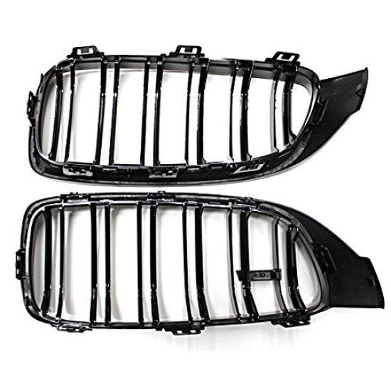 Wellvie 4 Series Kidney Grille M4 F32 F33 F36 F80 F82 F83 M Sport Compatible with Logo Glossy Black Double Fin Exterior Parts Custom Dress Up Car