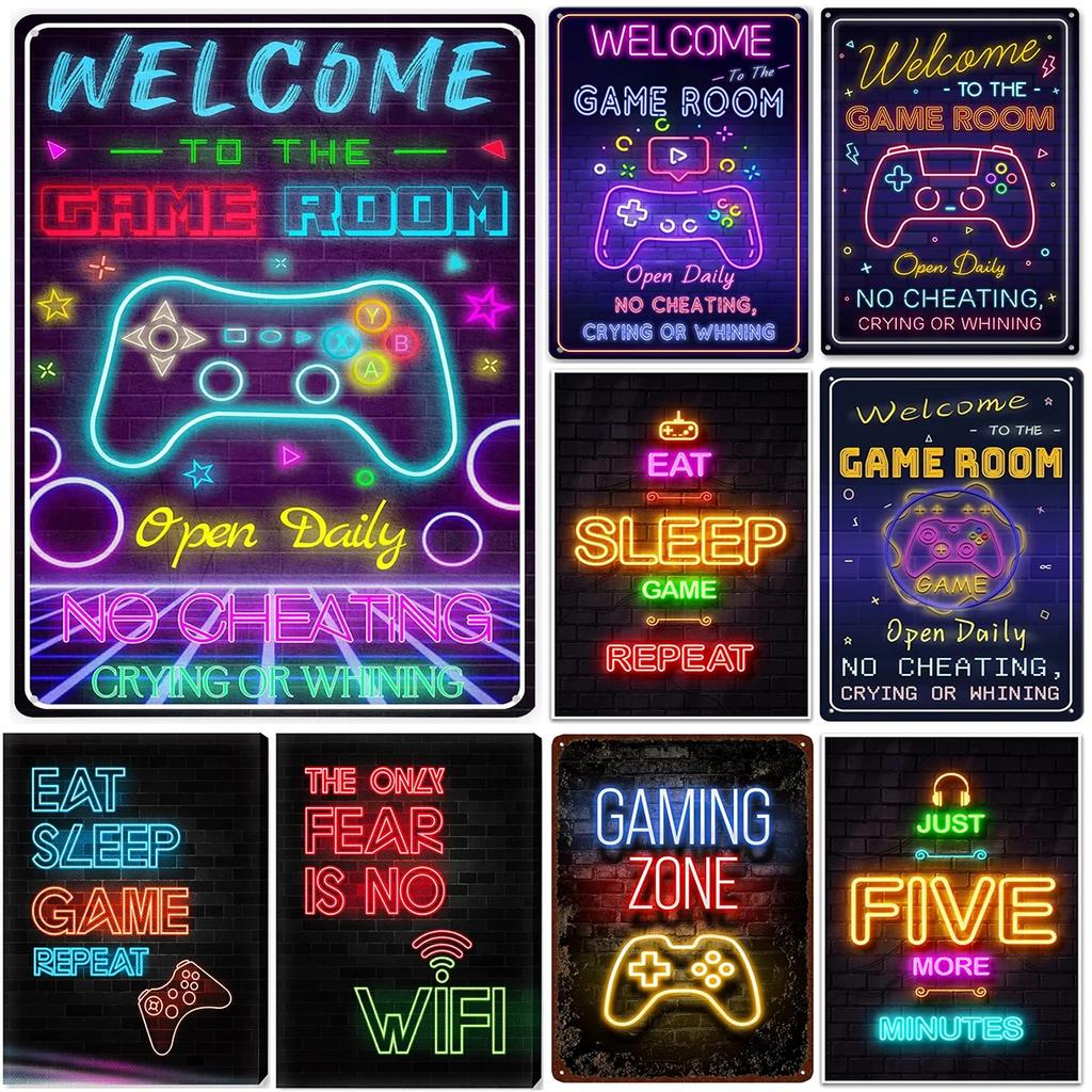 Eat Sleep Game Repeat Metal Tin Signs Posters Plate Wall Decor for Garage Game Room Bars Man Cave Cafe Clubs Retro Poster Plaque