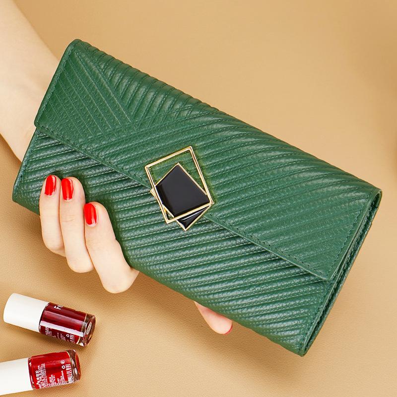 Women's long leather wallet with large capacity and genuine leather