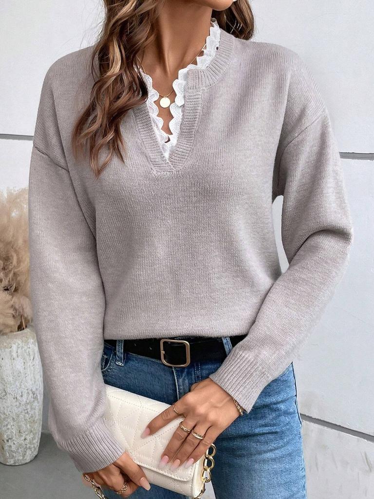Wine Red V-Neck Knit Sweater